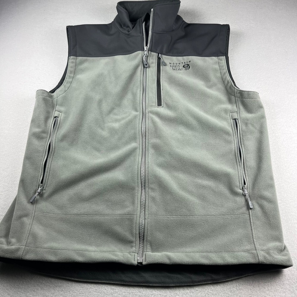 Mountain Hardwear Mens Fleece Vest Grey Green Full Zip OM6283 Size L